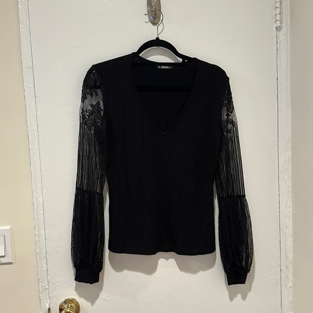 Black Lace/Mesh  Sleeve Shirt